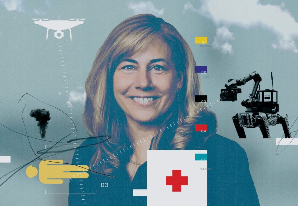 Aerial Drone Robotic Arm Explosion And Medical Cross On Abstract Background