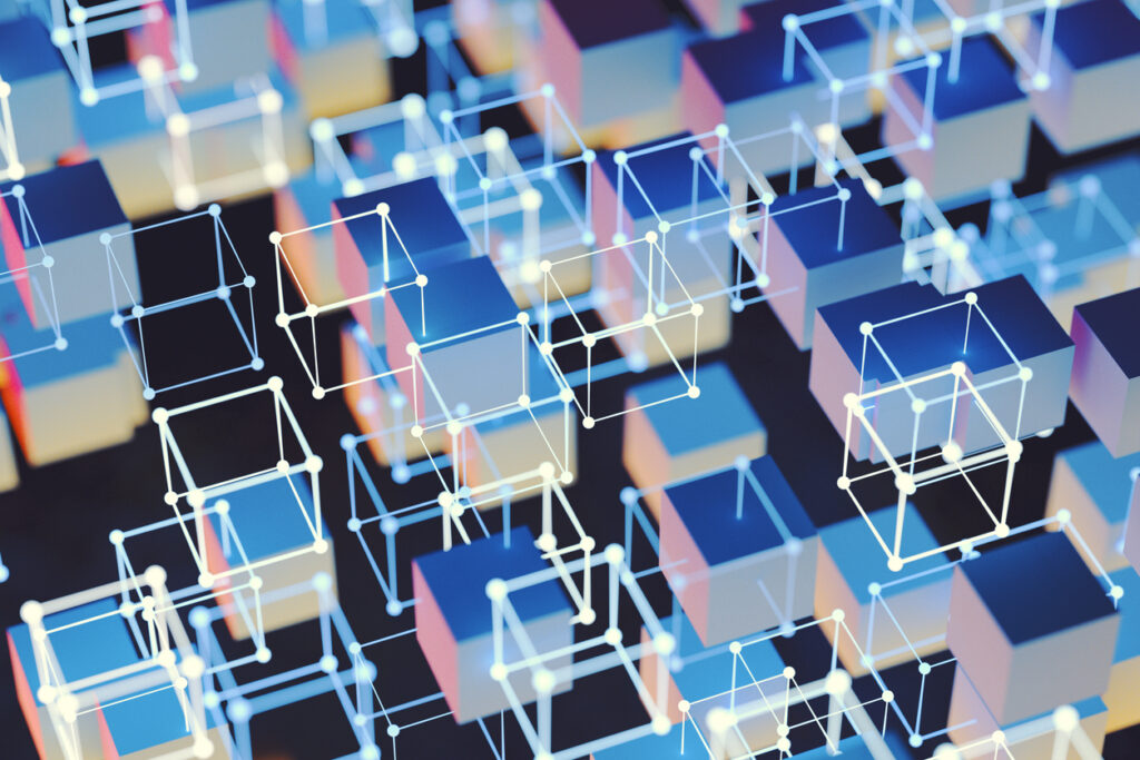 Complex glowing cubes for abstract background – Robótica, Inteligencia Artificial, Automatización